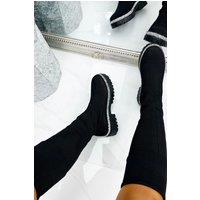 Love Lemonade Women's Sparkly Calf Stretch Sock Boots in Black | Size: 7