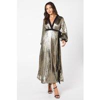 Coast Women's Party Metallic Long Sleeve Wrap Dress in Gold | Size: 8