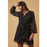 Oasis Women's Petite Occasion Floral Ruffle Wrap Mini Dress in Black | Size: 10