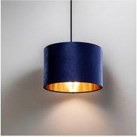 CGC Lighting 'Nila' Luxury Navy Blue Velvet & Gold Inner Round Pendant Drum Ceiling Lamp Shade