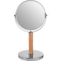 Orsina Iron & Rubberwood Table Mirror, Durable 33x15cm Swivel Vanity Mirror, Chrome Frame in Silver | Size: 33x15 cm