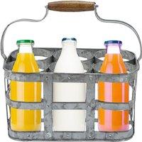 Almineez Galvanised 6 Milk Bottle Holder Metal Wire Tidy Farmhouse Crate Rack in Silver | Size: Large