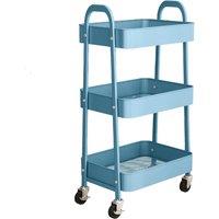 simpa 3 Tier Metal Wheeled Storage Tray Cart in Blue