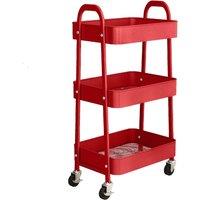 simpa 3 Tier Metal Wheeled Storage Tray Cart in Red