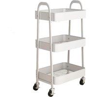 simpa 3 Tier Metal Wheeled Storage Tray Cart in Cream