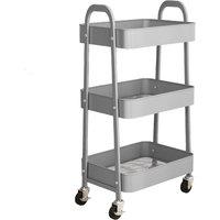 simpa 3 Tier Metal Wheeled Storage Tray Cart in Grey