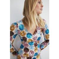 Floral Sequin Puff Sleeve Top