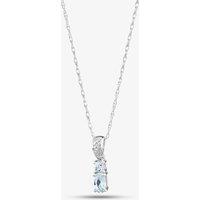 T.H.Baker Women's 9ct White Gold Oval Aquamarine & Diamond Pendant BSS413-AQ in Blue | Size: 16-18inch