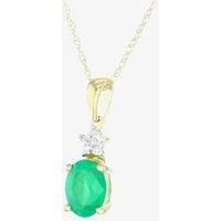T.H.Baker Women's 9ct Gold Oval Emerald Diamond Cluster Pendant VP0S296 9KY-EM in Green | Size: 16-18inch