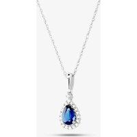 T.H.Baker Women's 9ct White Gold Diamond Sapphire Pear Shape Pendant VP0S604 9KW-SAPPH in Blue | Size: 16-18inch