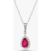 T.H.Baker Women's 9ct White Gold Diamond Ruby Pear Shape Pendant VP0S604 9KW-RUBY in Red | Size: 16-18inch
