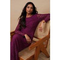 Oasis Women's Petite Occasion Lace Cut Out Back Midi Dress in Plum | Size: 12