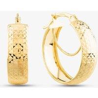 T.H.Baker Women's 9ct Yellow Gold Diamond Cut Double Hoop Earrings 1.51.2219