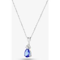 T.H.Baker Women's 9ct White Gold Diamond & Tanzanite Tear Drop Pendant VP07199 9KW-TANZ in Blue | Size: 16-18inch