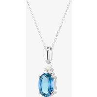 T.H.Baker Women's 9ct White Gold Oval Blue Topaz & Diamond Cluster Pendant CP6655 9KW/B/TOPAZ | Size: 16-18inch