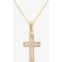 T.H.Baker Women's 9ct Yellow Gold Channel-set Cubic Zirconia Cross GCS9 | Size: 16-18inch