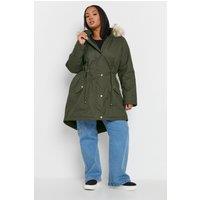 Yours Women's Faux Fur Trim Parka Coat in Dark Green | Size: 26-28