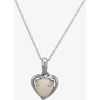 T.H.Baker Women's 9ct White Gold Opal-set Heart Pendant OJP0183-EO in Silver | Size: 18 inches