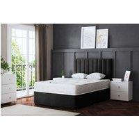 DS Living Amelia Upholstered Black Panel Divan Bed with Headboard | Size: Single