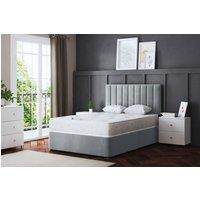 DS Living Amelia Upholstered Silver Panel Divan Bed with Headboard | Size: Small Single