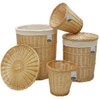 JVL Hand Woven Acacia Set of 2 Round Laundry Willow Baskets with 2 Waste Paper Baskets in Gold