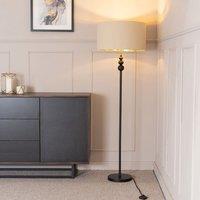 ValueLights Marissa Beige & Metallic Gold Shade with Black Stacked Ball Floor Lamp