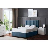 DS Living Amelia Upholstered Blue Panel Divan Bed with Headboard | Size: Super King