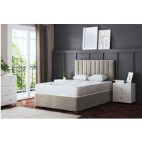 DS Living Amelia Upholstered Beige Panel Divan Bed with Headboard | Size: Double