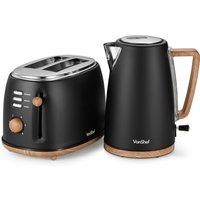 VonShef Fika Black Rapid Boil 1.7L Kettle & 2 Slice Wide Slot Toaster Set
