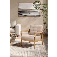 Beige Terry Cloth Casual Upholstered Armchair with Rubberwood Wood Frame