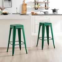 FurnitureboxUK Set of 2 Colton 'Tolix' Style Metal Stackable Retro Industrial Bar Stools in Green