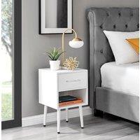 FurnitureboxUK Taylor Painted Wooden Bedside Table With 1 Drawer Plus Shelf & Silver Handles in White