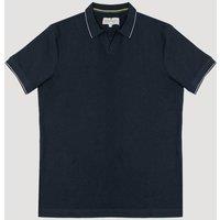 Larsson & Co Men's Waffle Open Collar Polo in Navy | Size: Medium