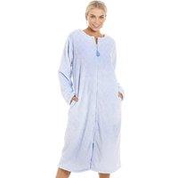 Camille Women's Classic Supersoft Diamond Print Zip Up Housecoat in Baby Blue | Size: 14-16