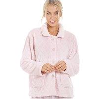 Camille Women's Classic Supersoft Diamond Print Button Up Bed Jacket in Light Pink | Size: 22-24