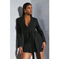 MissPap Women's Premium Tie Front Blazer Dress in Black | Size: 8