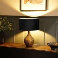 ValueLights Bailey Metallic Gold Ceramic Table Lamp Light with Velvet Shade in Black | Size: 35 cm diameter x 21 cm high