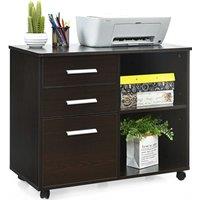 Costway 3-Drawer File Cabinet Mobile Printer Stand Lateral Filing Cabinet W/ Hanging Bars in Brown