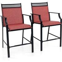 Costway Outdoor Patio Chair Set of 2 Home Patio Counter Height Chairs w/Footrest in Red