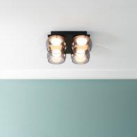 ValueLights Alissa IP44 Rated Bathroom 4 Way Glass Integrated LED Flush Ceiling Light in Black
