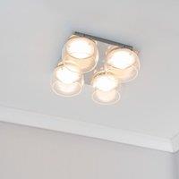 ValueLights Alissa IP44 Rated Bathroom 4 Way Glass Integrated LED Flush Ceiling Light in Silver