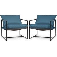 Costway Sling Accent Chairs Set of 2 Outdoor Modern Metal Framed Armchairs in Navy