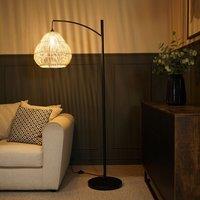 ValueLights Preto Black Metal Curved Floor Lamp With Teardrop Shade
