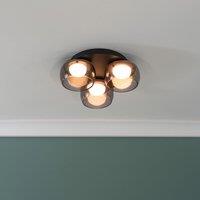 ValueLights Alissa IP44 Rated Bathroom 3 Way Glass Integrated LED Flush Ceiling Light in Black