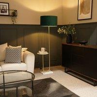 ValueLights Tavel Brushed Gold Floor Lamp Light with Velvet Shade in Bottle Green | Size: 18 inches