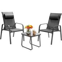 Costway 3-Piece Patio Bistro Furniture Set Outdoor Coffee Table Stackable Chairs Set in Grey