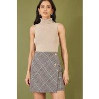 Mela Women's Grey Checked Wrap Mini Skirt With Button Detail | Size: 16
