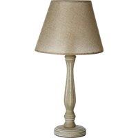 Orsina Lined Wooden Candlestick Table Lamp, Rustic Brown Weathered Wood Base, Beige Fabric Shade With Soft Glow in Natural