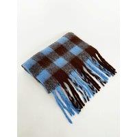 SVNX Chunky Check Scarf in Brown & Blue in Light Brown