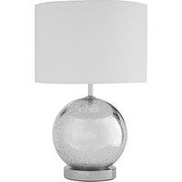 Orsina Fabric Shade Table Lamp With EU Plug, Chrome Base, Drum-Shaped White Shade, Lighting For Living Room in Silver